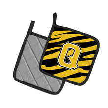 Load image into Gallery viewer, Monogram Initial Q Tiger Stripe - Black Gold Pot Holders - Set of 2 - Heat-Resistant Kitchen Essentials CJ1026-QPTHD