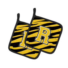 Load image into Gallery viewer, Monogram Initial R Tiger Stripe - Black Gold Pot Holders - Set of 2 - Heat-Resistant Kitchen Essentials CJ1026-RPTHD