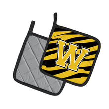 Load image into Gallery viewer, Monogram Initial W Tiger Stripe - Black Gold Pot Holders - Set of 2 - Heat-Resistant Kitchen Essentials CJ1026-WPTHD