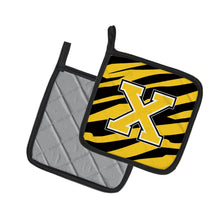 Load image into Gallery viewer, Monogram Initial X Tiger Stripe - Black Gold Pot Holders - Set of 2 - Heat-Resistant Kitchen Essentials CJ1026-XPTHD