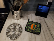 Load image into Gallery viewer, Letter U Monogram - Camo Green Pot Holders - Set of 2 - Heat-Resistant Kitchen Essentials CJ1030-UPTHD