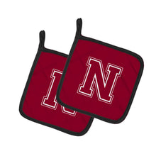 Load image into Gallery viewer, Monogram Initial N Maroon and White Pot Holders - Set of 2 - Heat-Resistant Kitchen Essentials CJ1032-NPTHD