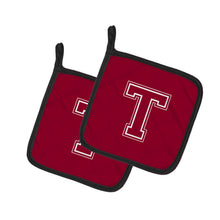 Load image into Gallery viewer, Monogram Initial T Maroon and White Pot Holders - Set of 2 - Heat-Resistant Kitchen Essentials CJ1032-TPTHD