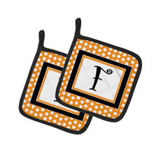 Load image into Gallery viewer, Monogram Initial F Orange Polkadots Pot Holders - Set of 2 - Heat-Resistant Kitchen Essentials CJ1033-FPTHD