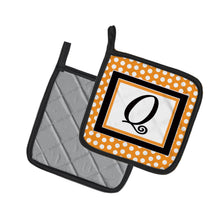 Load image into Gallery viewer, Monogram Initial Q Orange Polkadots Pot Holders - Set of 2 - Heat-Resistant Kitchen Essentials CJ1033-QPTHD
