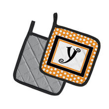 Load image into Gallery viewer, Monogram Initial Y Orange Polkadots Pot Holders - Set of 2 - Heat-Resistant Kitchen Essentials CJ1033-YPTHD