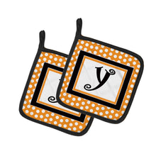Load image into Gallery viewer, Monogram Initial Y Orange Polkadots Pot Holders - Set of 2 - Heat-Resistant Kitchen Essentials CJ1033-YPTHD