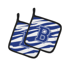 Load image into Gallery viewer, Monogram Initial B Tiger Stripe Blue and White Pot Holders - Set of 2 - Heat-Resistant Kitchen Essentials CJ1034-BPTHD