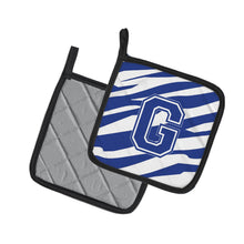 Load image into Gallery viewer, Monogram Initial G Tiger Stripe Blue and White Pot Holders - Set of 2 - Heat-Resistant Kitchen Essentials CJ1034-GPTHD