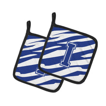 Load image into Gallery viewer, Monogram Initial I Tiger Stripe Blue and White Pot Holders - Set of 2 - Heat-Resistant Kitchen Essentials CJ1034-IPTHD