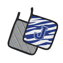Load image into Gallery viewer, Monogram Initial J Tiger Stripe Blue and White Pot Holders - Set of 2 - Heat-Resistant Kitchen Essentials CJ1034-JPTHD