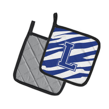 Load image into Gallery viewer, Monogram Initial L Tiger Stripe Blue and White Pot Holders - Set of 2 - Heat-Resistant Kitchen Essentials CJ1034-LPTHD