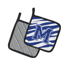 Load image into Gallery viewer, Monogram Initial M Tiger Stripe Blue and White Pot Holders - Set of 2 - Heat-Resistant Kitchen Essentials CJ1034-MPTHD