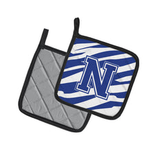 Load image into Gallery viewer, Monogram Initial N Tiger Stripe Blue and White Pot Holders - Set of 2 - Heat-Resistant Kitchen Essentials CJ1034-NPTHD