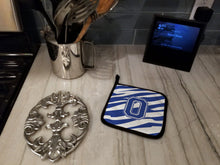 Load image into Gallery viewer, Monogram Initial O Tiger Stripe Blue and White Pot Holders - Set of 2 - Heat-Resistant Kitchen Essentials CJ1034-OPTHD