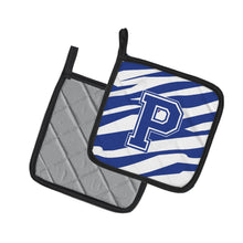 Load image into Gallery viewer, Monogram Initial P Tiger Stripe Blue and White Pot Holders - Set of 2 - Heat-Resistant Kitchen Essentials CJ1034-PPTHD