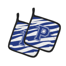 Load image into Gallery viewer, Monogram Initial P Tiger Stripe Blue and White Pot Holders - Set of 2 - Heat-Resistant Kitchen Essentials CJ1034-PPTHD