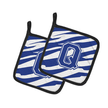 Load image into Gallery viewer, Monogram Initial Q Tiger Stripe Blue and White Pot Holders - Set of 2 - Heat-Resistant Kitchen Essentials CJ1034-QPTHD