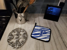 Load image into Gallery viewer, Monogram Initial T Tiger Stripe Blue and White Pot Holders - Set of 2 - Heat-Resistant Kitchen Essentials CJ1034-TPTHD