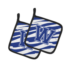 Load image into Gallery viewer, Monogram Initial W Tiger Stripe Blue and White Pot Holders - Set of 2 - Heat-Resistant Kitchen Essentials CJ1034-WPTHD