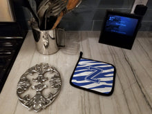 Load image into Gallery viewer, Monogram Initial Z Tiger Stripe Blue and White Pot Holders - Set of 2 - Heat-Resistant Kitchen Essentials CJ1034-ZPTHD