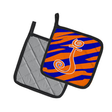 Load image into Gallery viewer, Monogram Initial J Tiger Stripe Blue and Orange Pot Holders - Set of 2 - Heat-Resistant Kitchen Essentials CJ1036-JPTHD