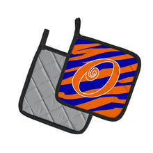 Load image into Gallery viewer, Monogram Initial O Tiger Stripe Blue and Orange Pot Holders - Set of 2 - Heat-Resistant Kitchen Essentials CJ1036-OPTHD