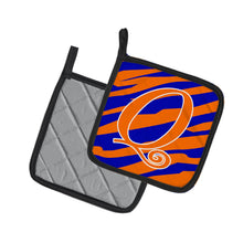 Load image into Gallery viewer, Monogram Initial Q Tiger Stripe Blue and Orange Pot Holders - Set of 2 - Heat-Resistant Kitchen Essentials CJ1036-QPTHD