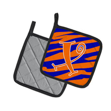 Load image into Gallery viewer, Monogram Initial X Tiger Stripe Blue and Orange Pot Holders - Set of 2 - Heat-Resistant Kitchen Essentials CJ1036-XPTHD