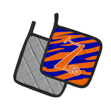Load image into Gallery viewer, Monogram Initial Z Tiger Stripe Blue and Orange Pot Holders - Set of 2 - Heat-Resistant Kitchen Essentials CJ1036-ZPTHD