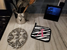 Load image into Gallery viewer, Letter A Monogram - Zebra Stripe and Pink Pot Holders - Set of 2 - Heat-Resistant Kitchen Essentials CJ1037-APTHD