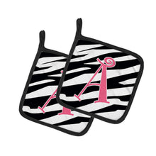 Load image into Gallery viewer, Letter A Monogram - Zebra Stripe and Pink Pot Holders - Set of 2 - Heat-Resistant Kitchen Essentials CJ1037-APTHD