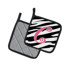 Load image into Gallery viewer, Monogram Initial C  Zebra Stripe and Pink Pot Holders - Set of 2 - Heat-Resistant Kitchen Essentials CJ1037-CPTHD