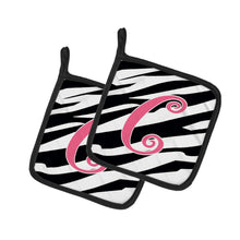 Load image into Gallery viewer, Monogram Initial C  Zebra Stripe and Pink Pot Holders - Set of 2 - Heat-Resistant Kitchen Essentials CJ1037-CPTHD