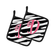 Load image into Gallery viewer, Monogram Initial D Zebra Stripe and Pink Pot Holders - Set of 2 - Heat-Resistant Kitchen Essentials CJ1037-DPTHD
