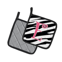 Load image into Gallery viewer, Monogram Initial E Zebra Stripe and Pink Pot Holders - Set of 2 - Heat-Resistant Kitchen Essentials CJ1037-EPTHD