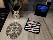Load image into Gallery viewer, Monogram Initial E Zebra Stripe and Pink Pot Holders - Set of 2 - Heat-Resistant Kitchen Essentials CJ1037-EPTHD
