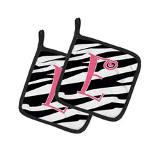 Load image into Gallery viewer, Monogram Initial E Zebra Stripe and Pink Pot Holders - Set of 2 - Heat-Resistant Kitchen Essentials CJ1037-EPTHD
