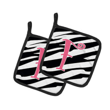 Load image into Gallery viewer, Monogram Initial F Zebra Stripe and Pink Pot Holders - Set of 2 - Heat-Resistant Kitchen Essentials CJ1037-FPTHD