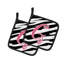 Load image into Gallery viewer, Monogram Initial G Zebra Stripe and Pink Pot Holders - Set of 2 - Heat-Resistant Kitchen Essentials CJ1037-GPTHD