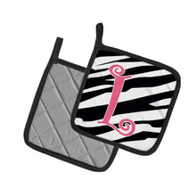 Load image into Gallery viewer, Monogram Initial L Zebra Stripe and Pink Pot Holders - Set of 2 - Heat-Resistant Kitchen Essentials CJ1037-LPTHD