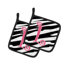 Load image into Gallery viewer, Monogram Initial L Zebra Stripe and Pink Pot Holders - Set of 2 - Heat-Resistant Kitchen Essentials CJ1037-LPTHD