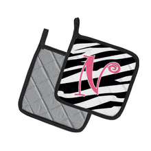 Load image into Gallery viewer, Monogram Initial N Zebra Stripe and Pink Pot Holders - Set of 2 - Heat-Resistant Kitchen Essentials CJ1037-NPTHD