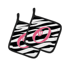 Load image into Gallery viewer, Monogram Initial O Zebra Stripe and Pink Pot Holders - Set of 2 - Heat-Resistant Kitchen Essentials CJ1037-OPTHD