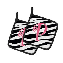 Load image into Gallery viewer, Monogram Initial P Zebra Stripe and Pink Pot Holders - Set of 2 - Heat-Resistant Kitchen Essentials CJ1037-PPTHD