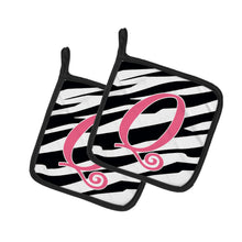Load image into Gallery viewer, Monogram Initial Q Zebra Stripe and Pink Pot Holders - Set of 2 - Heat-Resistant Kitchen Essentials CJ1037-QPTHD