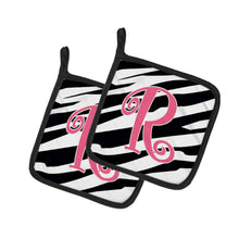 Load image into Gallery viewer, Monogram Initial R Zebra Stripe and Pink Pot Holders - Set of 2 - Heat-Resistant Kitchen Essentials CJ1037-RPTHD