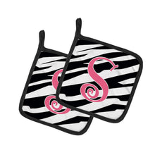 Load image into Gallery viewer, Monogram Initial S Zebra Stripe and Pink Pot Holders - Set of 2 - Heat-Resistant Kitchen Essentials CJ1037-SPTHD