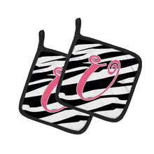 Load image into Gallery viewer, Monogram Initial U Zebra Stripe and Pink Pot Holders - Set of 2 - Heat-Resistant Kitchen Essentials CJ1037-UPTHD