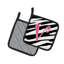 Load image into Gallery viewer, Monogram Initial V Zebra Stripe and Pink Pot Holders - Set of 2 - Heat-Resistant Kitchen Essentials CJ1037-VPTHD